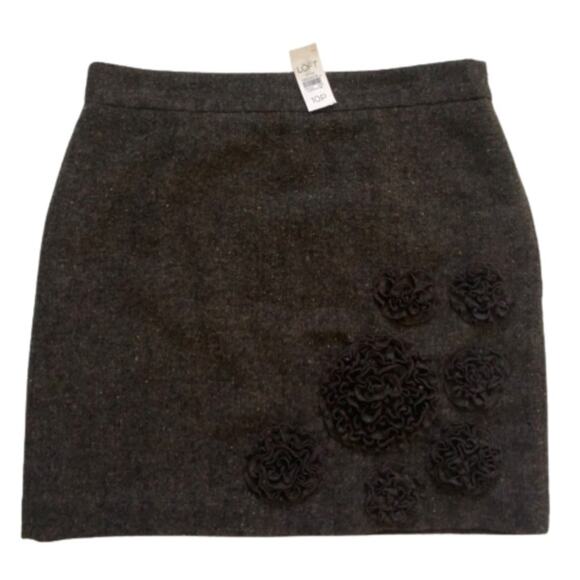 Ann Taylor Loft Skirt Brown Floral Rosette Detail Wool Blend Mini Size 10P NEW - Picture 11 of 11